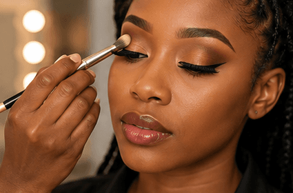 Makeup artist applying makeup to a client